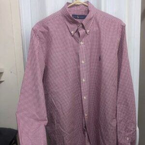 RALPH LAUREN Men's Large 100%Cotton Checkered Button Down Shirt Red